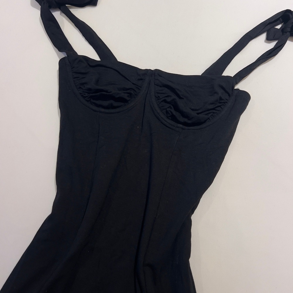Adika Black Bustier Mini Dress Ruched Tie Strap Bodycon S